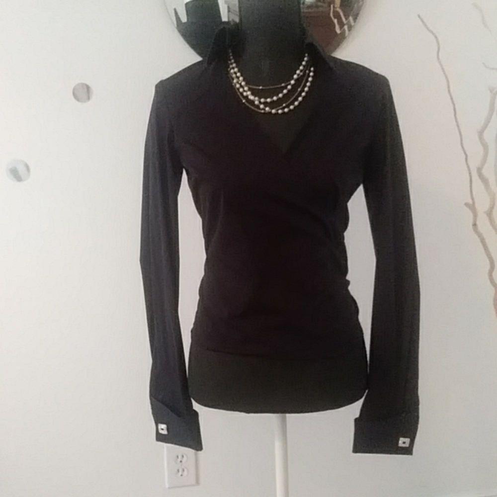 AUDREY TALBOTT DEEP BLACK WRAP BLOUSE SZ XS